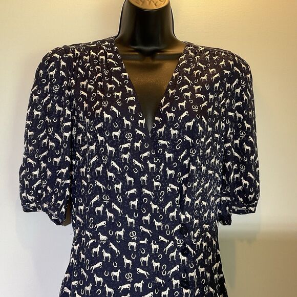 Maje Horse Print Jacquard Wrap Dress Navy Size 38 US 6 NWT $340 Equestrian Mini - Picture 4 of 11